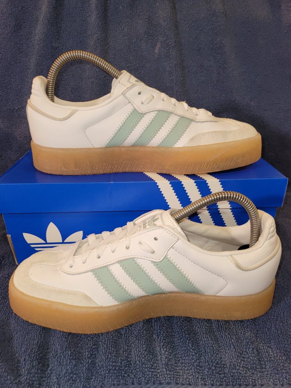 Adidas Sambae Samba Womens Size 7.5 White Light Blue Tan Sneakers JP5609 (#1655) - Picture 2 of 16